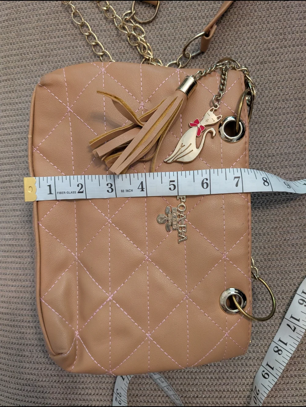 Quilted Tan Chain-Handle Shoulder Bag